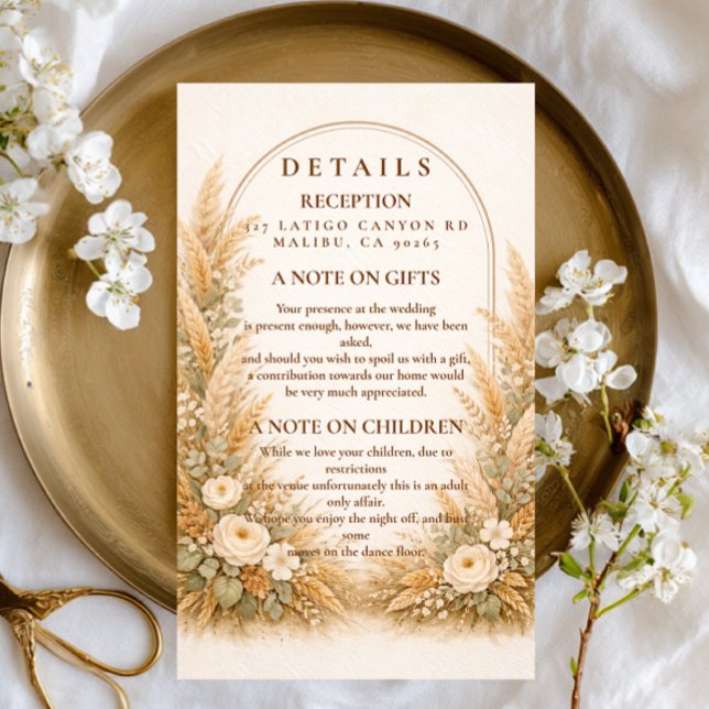 Neutral Wheat Arch Floral Wedding Enclosure Card (Creator Uploaded)