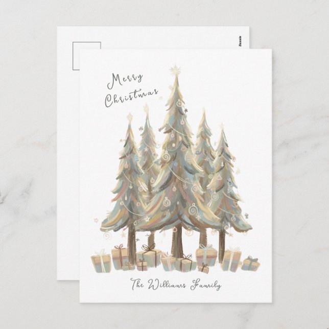 Neutral White Christmas Trees Cream Holiday (Front/Back)