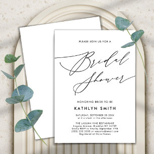 Neutral White Elegant Script Modern Bridal Shower Invitation