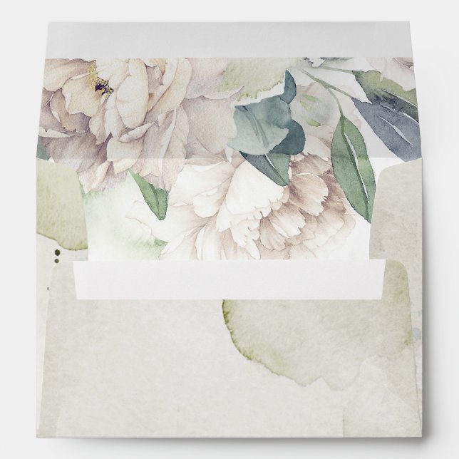 Neutral White Floral Elegant Vintage Envelope (Back (Bottom))