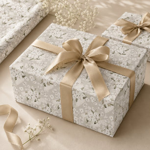 Neutral White Floral Gift Wrap Paper