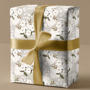 Neutral White Floral Gift Wrap Paper