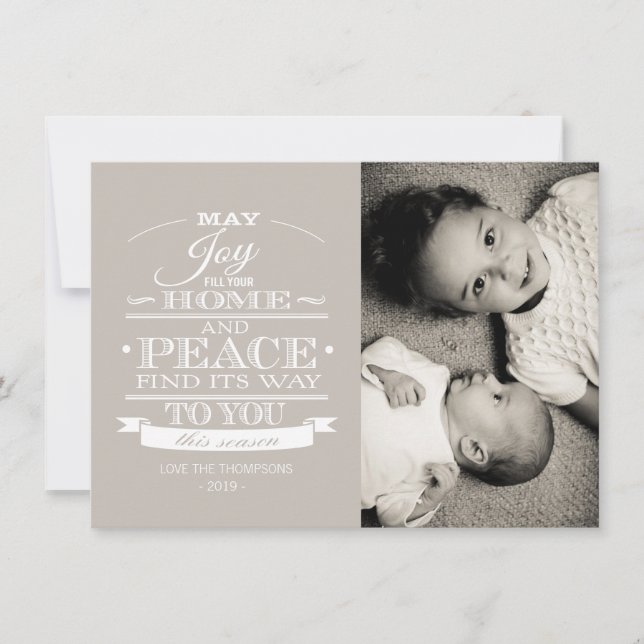 Neutral White Typography Christmas Photo Card (Front)