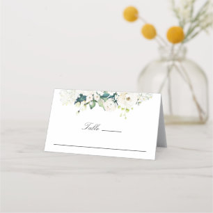 Neutral White Watercolor Floral Wedding Place Card
