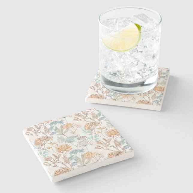 Neutral Wildflower Botanical Stone Coaster (Side)