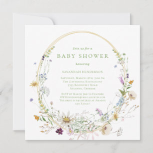Neutral Wildflower Floral Baby Shower Invitation