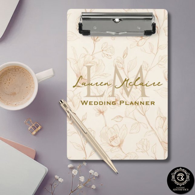 Neutral Wildflower Monogram Business Accent Mini Clipboard (Neutral Wildflower Monogram Business Accent Mini Clipboard)