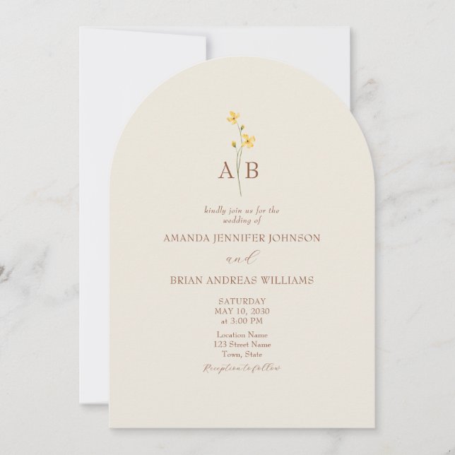 Neutral Wildflower QR Code Wedding Invitation (Front)