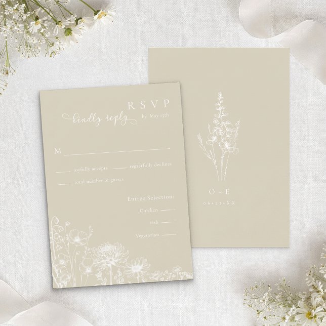 Neutral Wildflower RSVP Card Minimalist Wedding  (Neutral RSVP Card)
