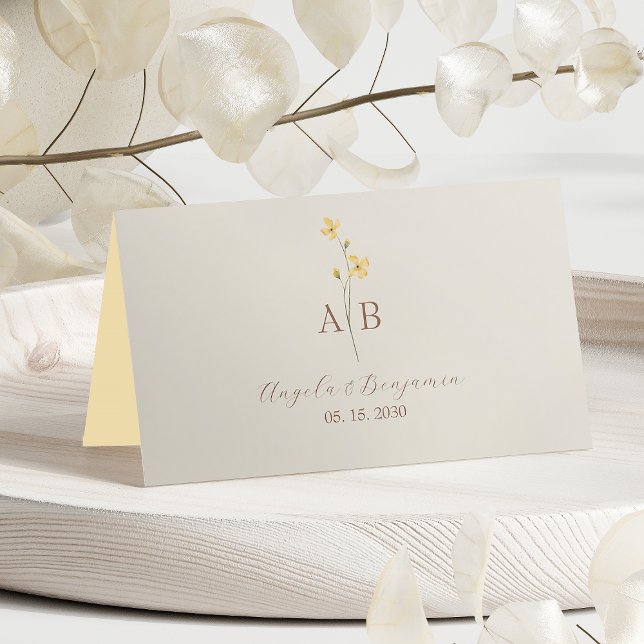 Neutral Wildflower Wedding Place Card (Creator Uploaded)