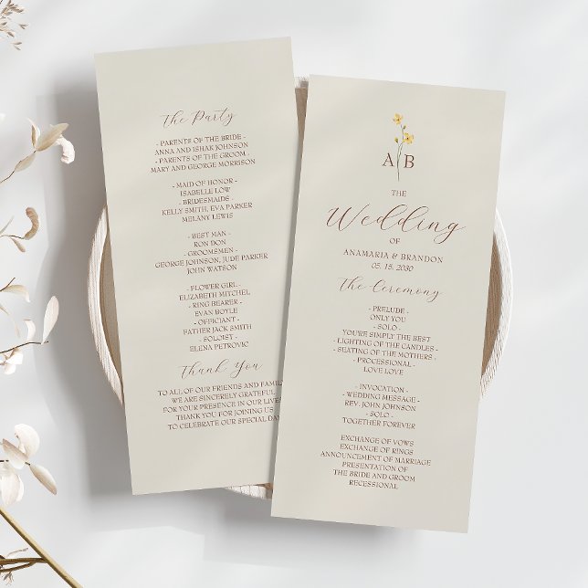 Neutral Wildflower Wedding Program Programme (Creator Uploaded)