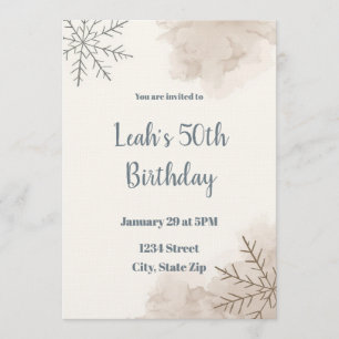 Neutral Winter 50th Birthday Invitation – Minimal