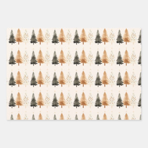 Neutral Winter Forest Christmas Tree Wrapping Paper Sheet