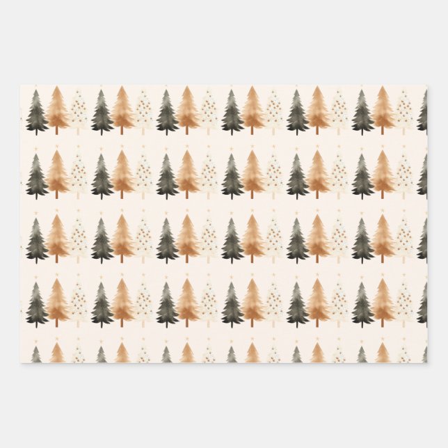 Neutral Winter Forest Christmas Tree  Wrapping Paper Sheet (Front)