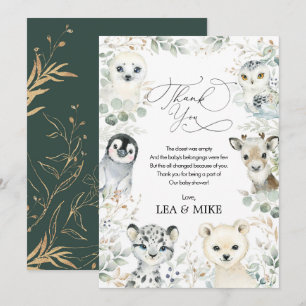 Neutral Winter Wonderland Cute Animals Baby Shower Thank You Card
