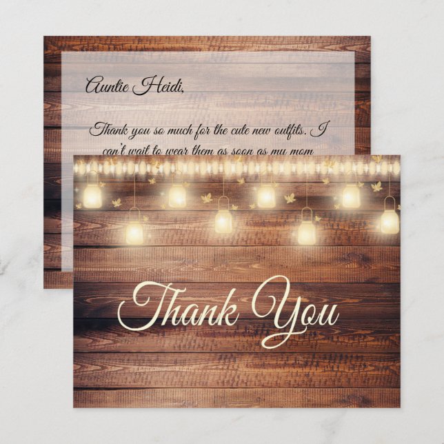 Neutral Wood Baby Shower Thank You Card (Front/Back)