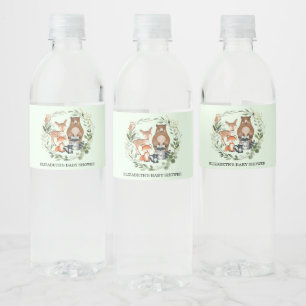 Neutral Woodland Animals Baby Shower 1st Birthday Water Bottle Label