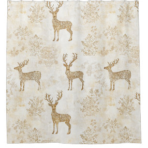 Neutral Woodland Deer Pattern Shower Curtain