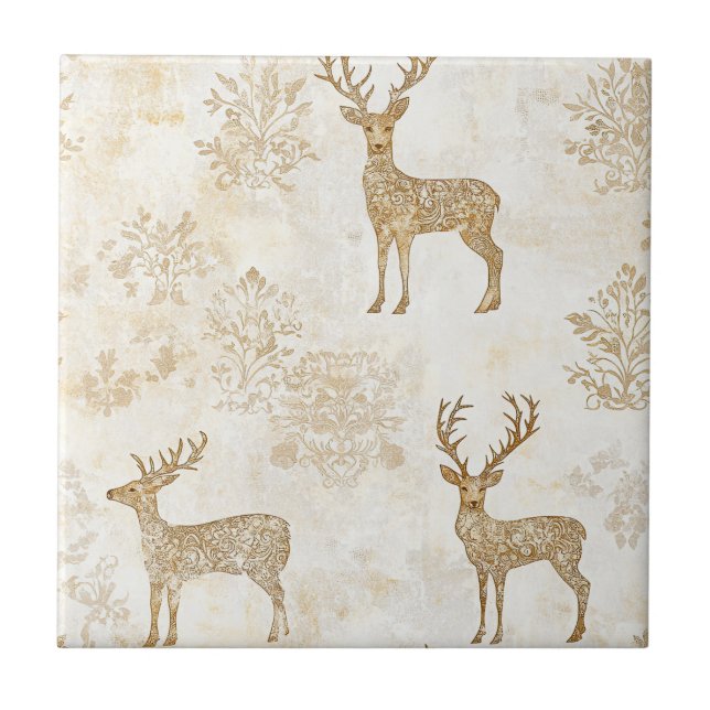 Neutral Woodland Deer Pattern Tile (Front)