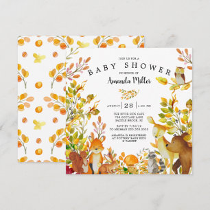 Neutral Woodland Forest Animals Baby Shower Invitation