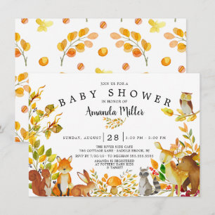 Neutral Woodland Forest Animals Baby Shower Invitation