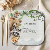 Neutral Woodland Wildlife Baby Shower Party Table