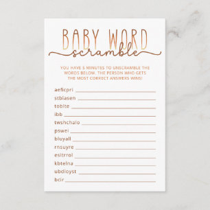 Neutral Word Scramble Baby Shower Game Card