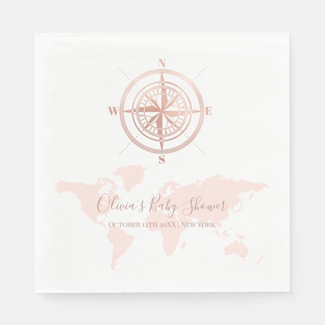 Neutral World Map Travel Adventure Baby Shower  Napkin (Front)