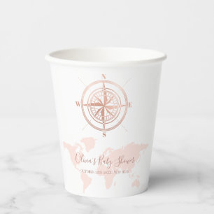 Neutral World Map Travel Adventure Baby Shower  Paper Cups