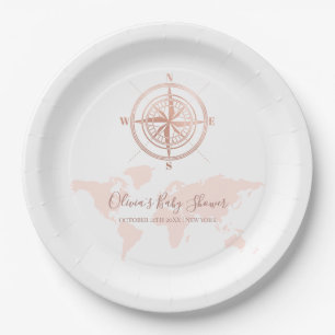 Neutral World Map Travel Adventure Baby Shower  Paper Plate