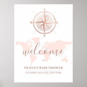 Neutral World Map Travel Baby Shower Welcome  Poster