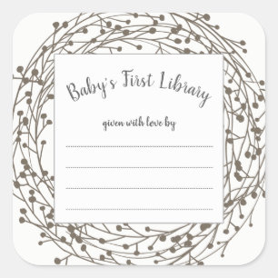 Neutral wreath baby shower book plate sticker