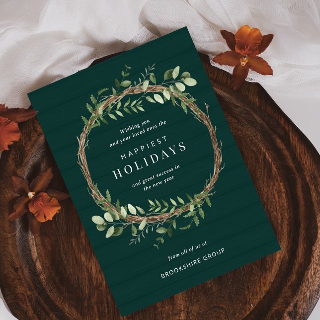 Neutral Wreath Business Holiday Card (Creator Uploaded)