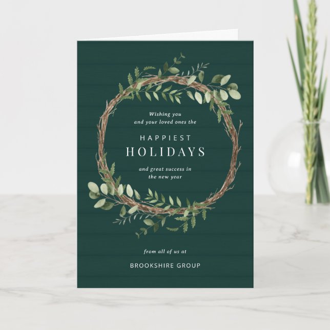 Neutral Wreath Business Holiday Greeting Card (Front)