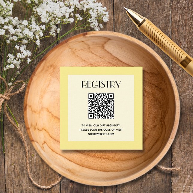 Neutral Yellow Baby Shower Registry QR Code Enclosure Card (Yellow baby shower registry QR code 2.5" square enclosure cards)