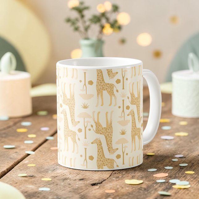 Neutral Yellow Giraffe Safari Boho Pattern Coffee Mug (Yellow safari giraffe pattern on a mug, for fun home accent or savannah party decor or gift.)