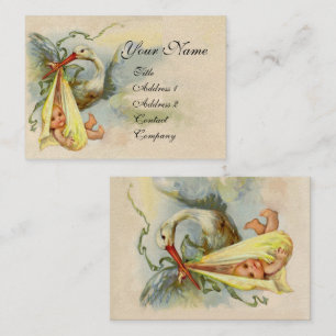 NEUTRAL YELLOW STORK BABY SHOWER Pearl paper Business Card