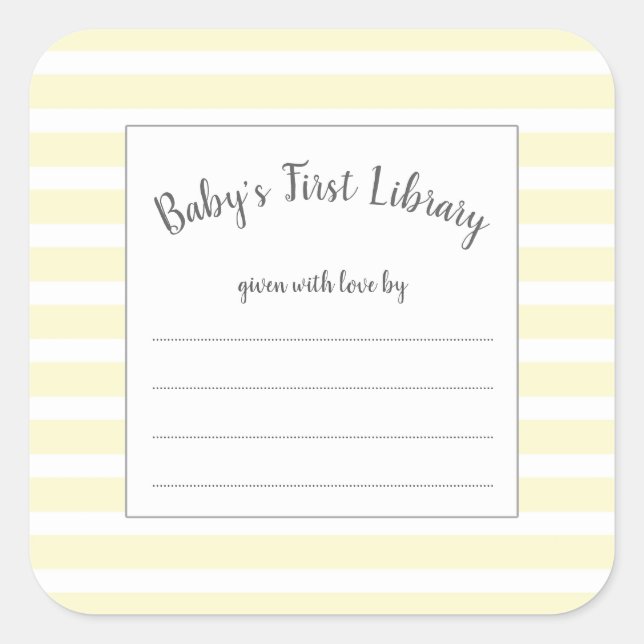 Neutral Yellow Stripe baby shower book sticker (Front)