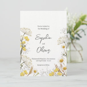 Neutral Yellow Wildflowers Boho Wedding Invitation