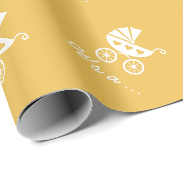 Neutral yellow wrapping paper with baby buggy pram (Roll Corner)