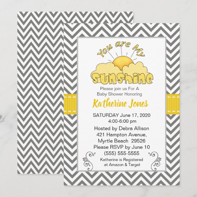 Neutral You Are My Sunshine Baby Shower Invitation (Front/Back)