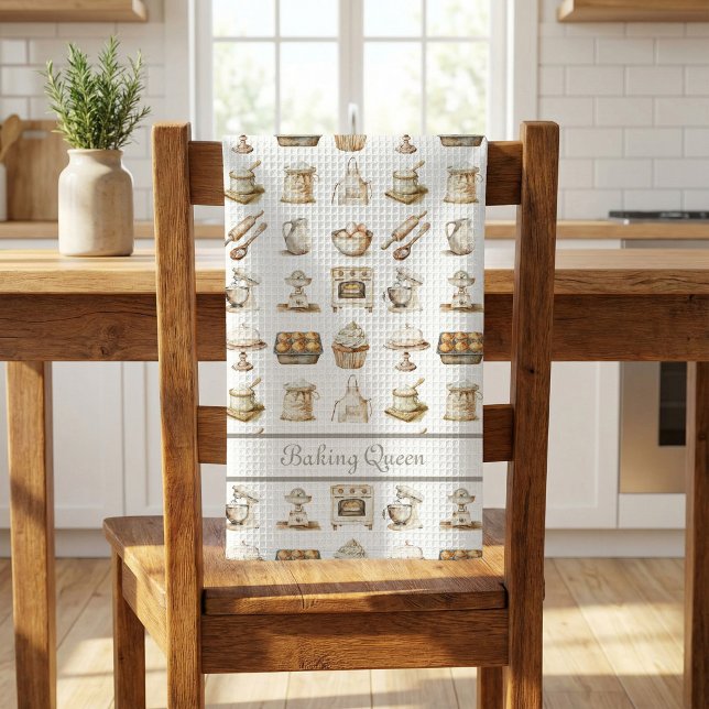 Neutrals Baking Queen  Tea Towel (Baking Queen Neutral Kitchen Towel)