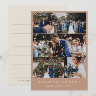 Neutrals Clean Wedding Photo Collage Thank You Card