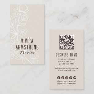Neutrals Floral Line Art Florist Business Card