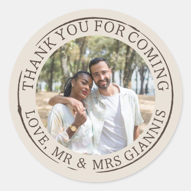 Neutrals Photo Template Thank You Wedding Classic Round Sticker (Front)