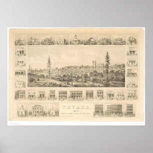 Nevada City, CA. Panoramic Map 1856 (1184A) Poster