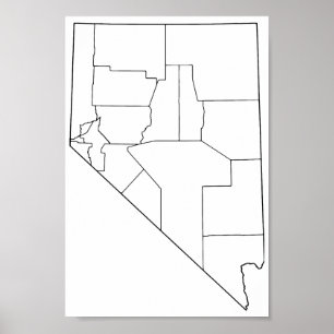 Nevada Counties Blank Outline Map Poster