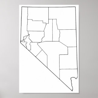Nevada Counties Blank Outline Map Poster