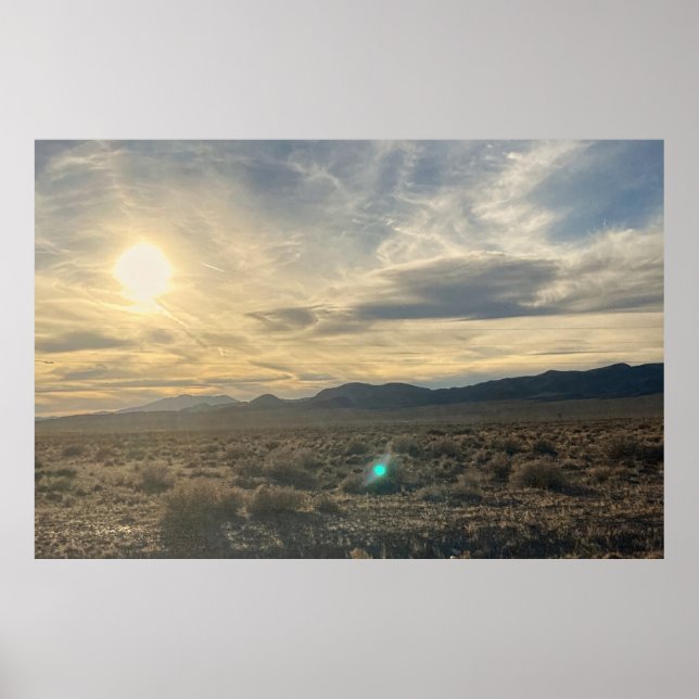 Nevada Desert Sunset – Golden Sky Over Horizon Poster (Front)