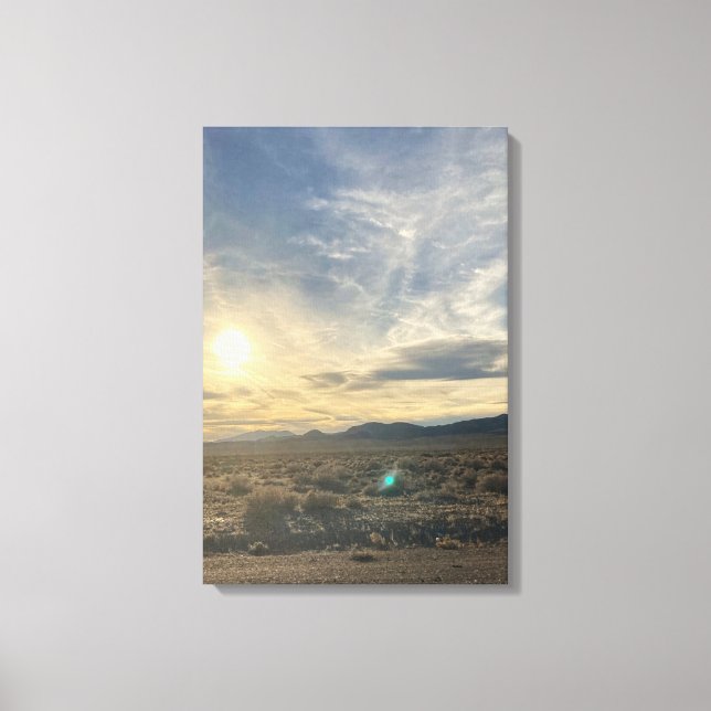 Nevada Desert Sunset – Vertical Golden Sky Canvas Print (Front)